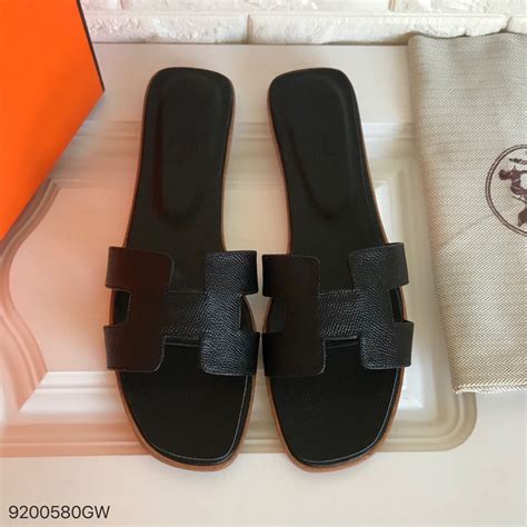 Hermes slippers women black